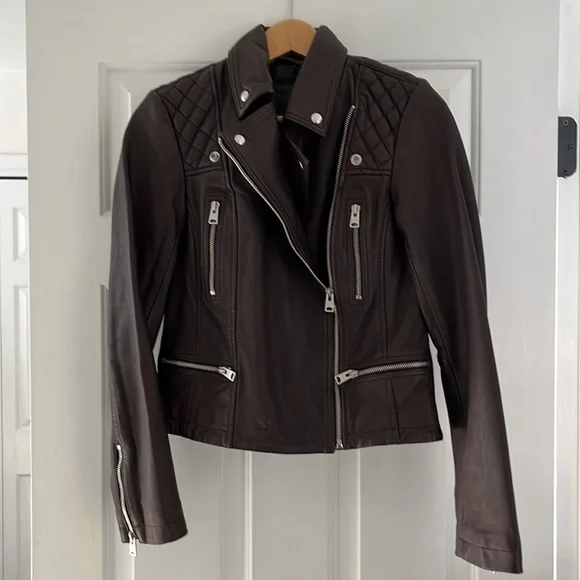 ALLSAINTS Oxblood Red Catch Biker Leather Coat - Picture 3 of 9